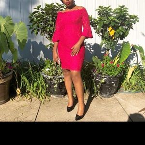 Calvin Klein’s off shoulder dress